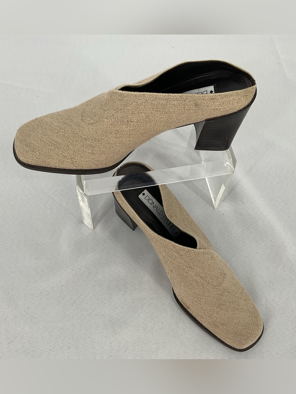 Donald J. Pliner Tan Woven Textured Slip-On Block Heel Mules Size 9